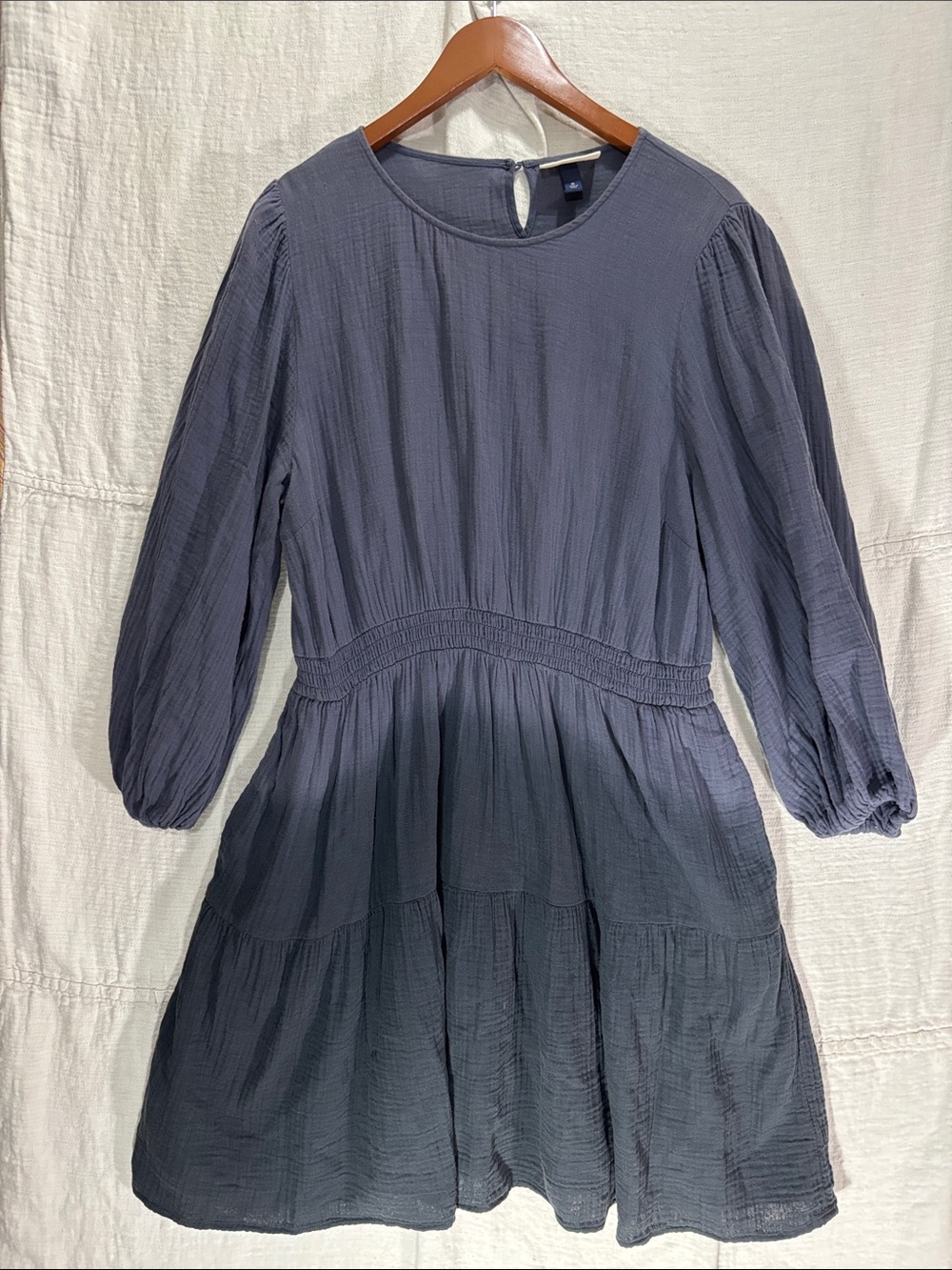 Universal Thread Long-Sleeve Tiered Mini Dress Blue Grey Ombré Cotton Gauze Boho
